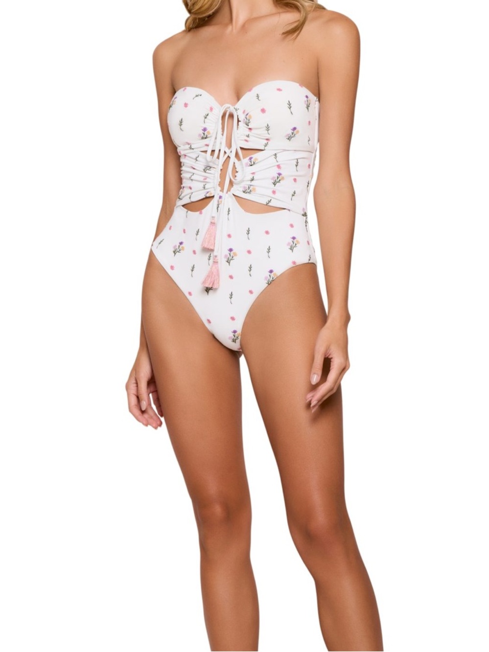 Made in Columbia White Floral Lace-Up One-Piece Swimsuit NWT